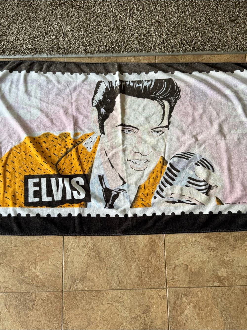 Vintage 1992 Elvis Presley "King of Rock & Roll" US Stamp Beach Towel